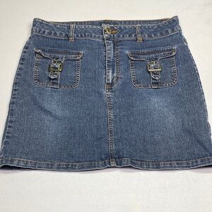 Garage Blue Denim Mini Skirt with Buckle Pockets